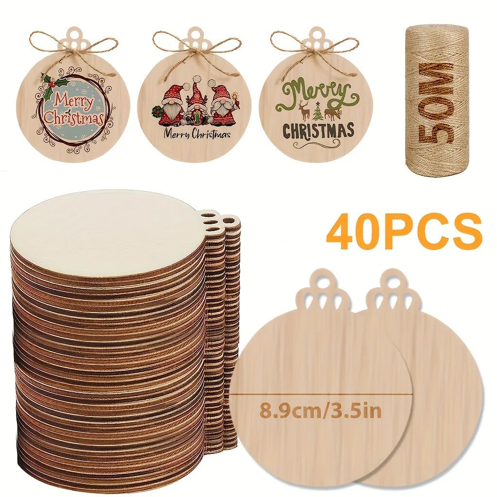 120/80/40/20pcs 50m Jute Rope 3.5 Inch DIY Wooden Christmas