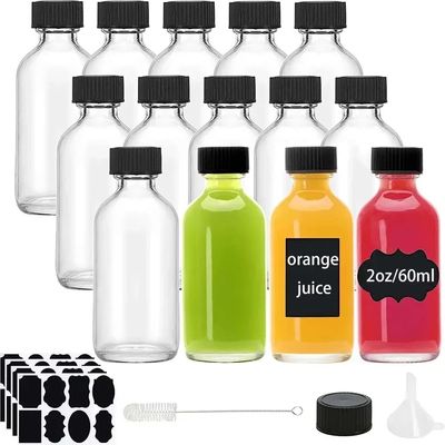 2oz Small Clear Glass Bottles with Lids for Liquids, Tiny Sh