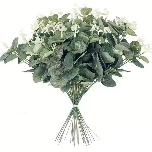 10pcs Eucalyptus Leaf Stems Green Artificial Plants Living R