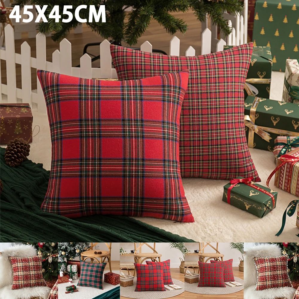 45x45cm Square Pillow Cases Christmas Scottish Tartan Plaid