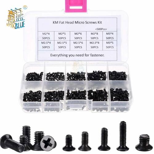 500Pcs M2 M2.5 M3 KM Screw Flat Head Phillips Screws