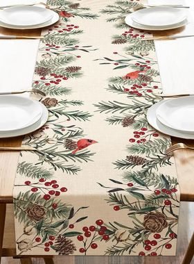 Christmas Pine Needle Linen Table Runner Dresser Scarf Pine