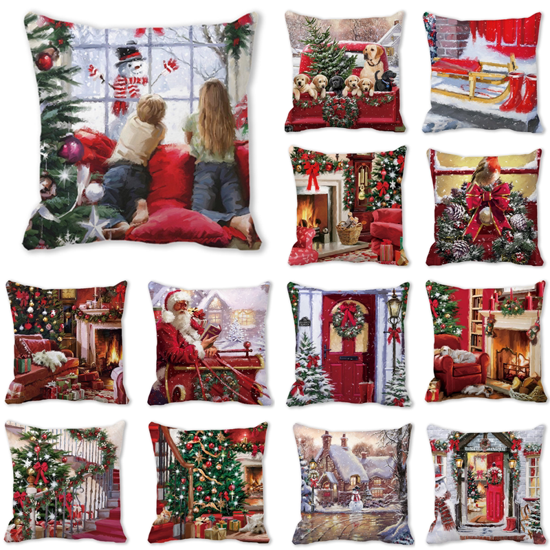 45*45cm Merry Christmas Pillow Case Sofa Cushion Covers Xmas图片