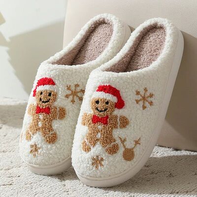 Christmas Women Slippers Cute Gingerbread Winter Warm Slides