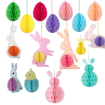 Easter Colorful Honeycomb Rabbit Hanging Paper Decoration Ea