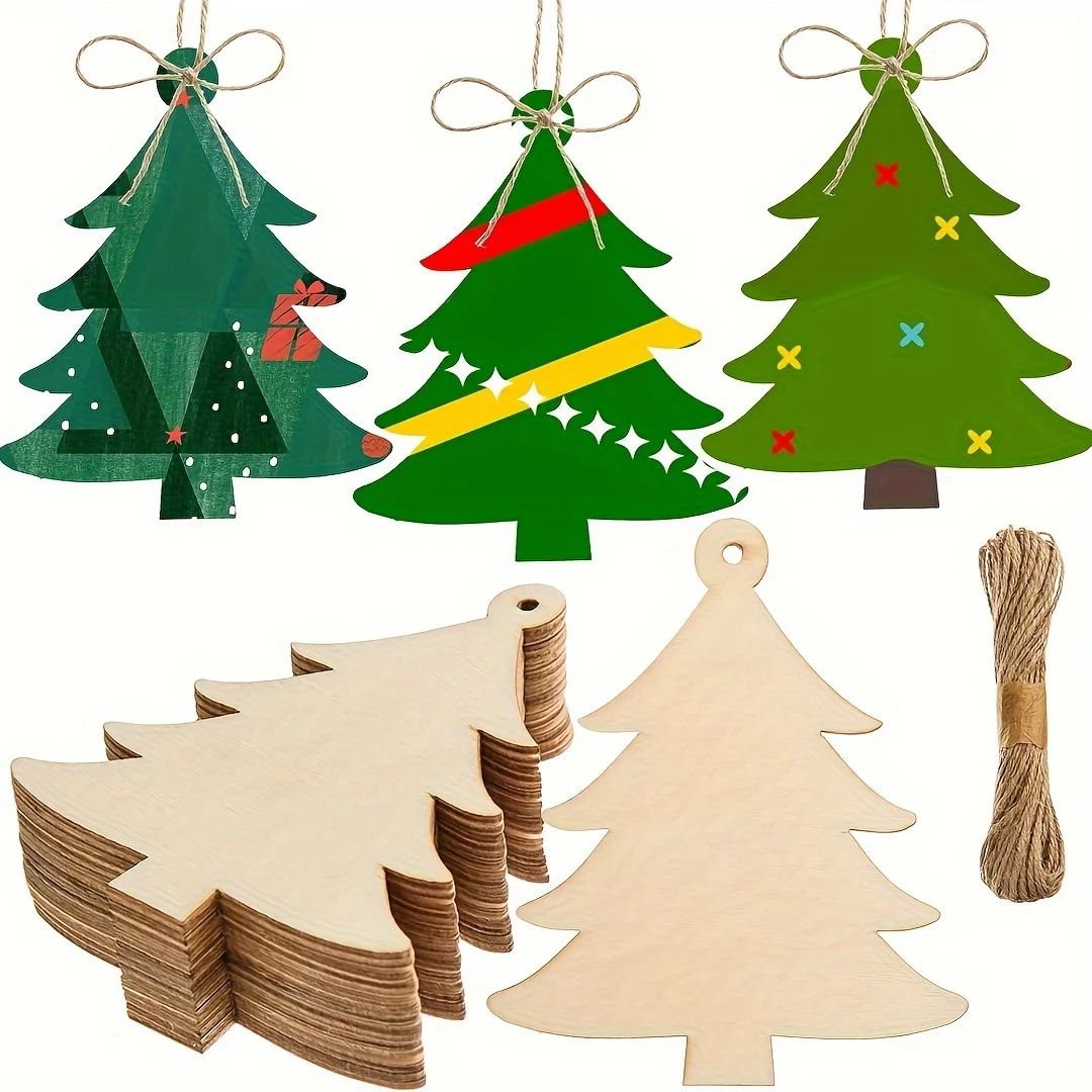 10Pcs Wooden Crafts to Paint 3 inch Christmas Tree Hanging O