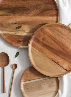 15/20/25cm Wooden Round Serving Platter Tray Retro Wood Pizz