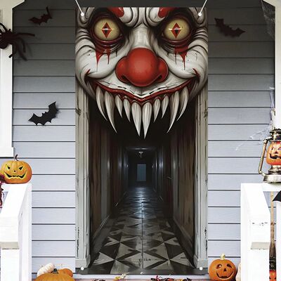 Halloween Decorations Door Cover,Spooky Witch and Zombie The