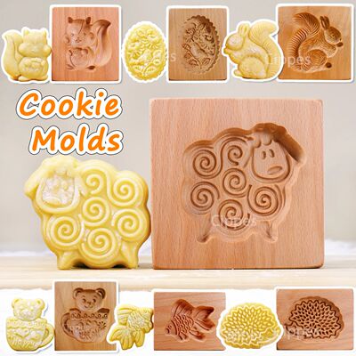1PC Christmas Wooden Cookie Mold, Animals Patterns, 3D Carve