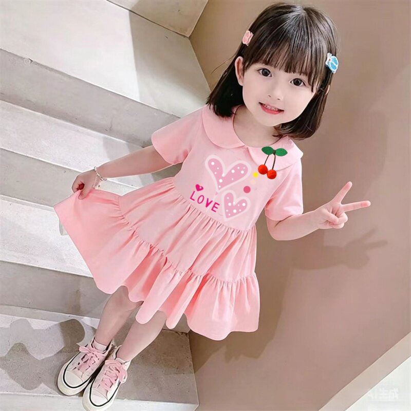 女童夏季娃娃领连衣裙2026新款中小童洋气夏装小女孩公主风蛋糕裙