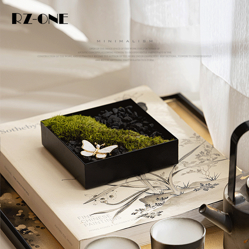 高级感新中式侘寂风仿真花艺卡座干花绿植酒店洽谈桌现代软装饰品