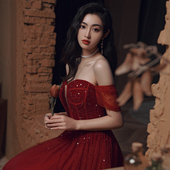 敬酒服2025新款 新娘气质红色晚礼服裙高端宴会订婚连衣裙高级质感