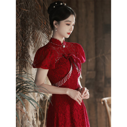 敬酒服新娘新中式旗袍订婚礼服高端轻奢小众中长款小个子回门夏季