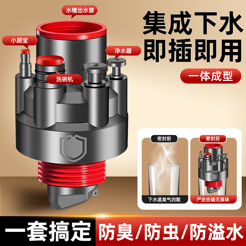 厨房下水管三头通水槽排水管洗菜盆下水道返水止逆阀防返臭神器