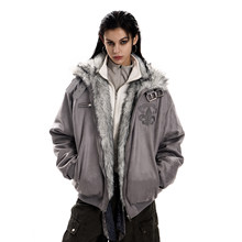 0123start 麂皮座山雕夹克棉服女哥特风加绒加厚立领工装外套冬季