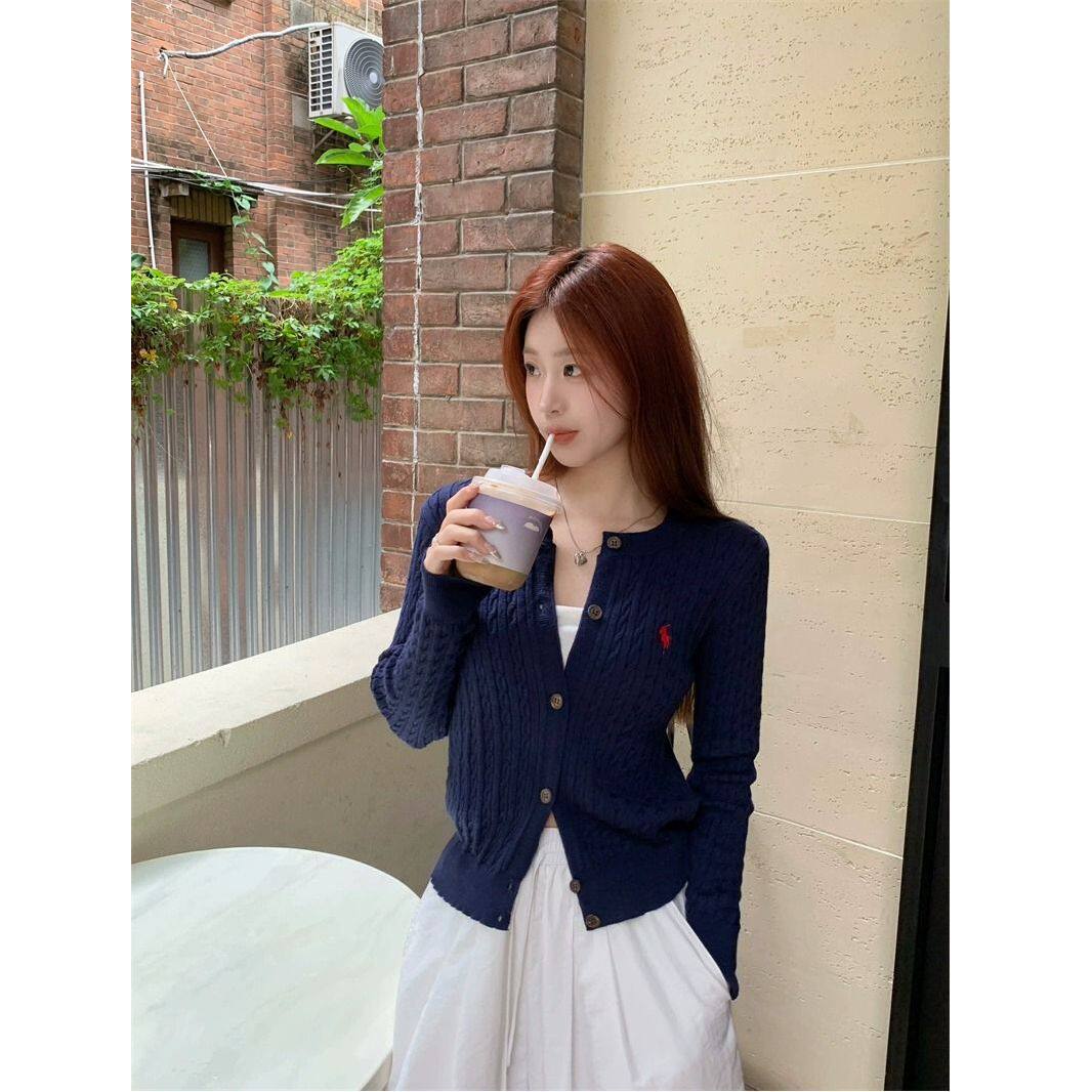 老钱风小马刺绣麻花针织开衫女2毛针织衫