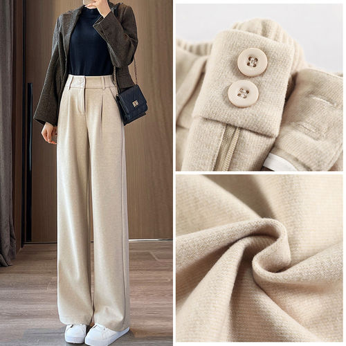 加绒毛呢阔腿裤女秋冬202