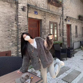 慵懒宽松毛毛外套女休闲仿狐狸毛皮草V领百搭保暖皮毛一体毛茸茸