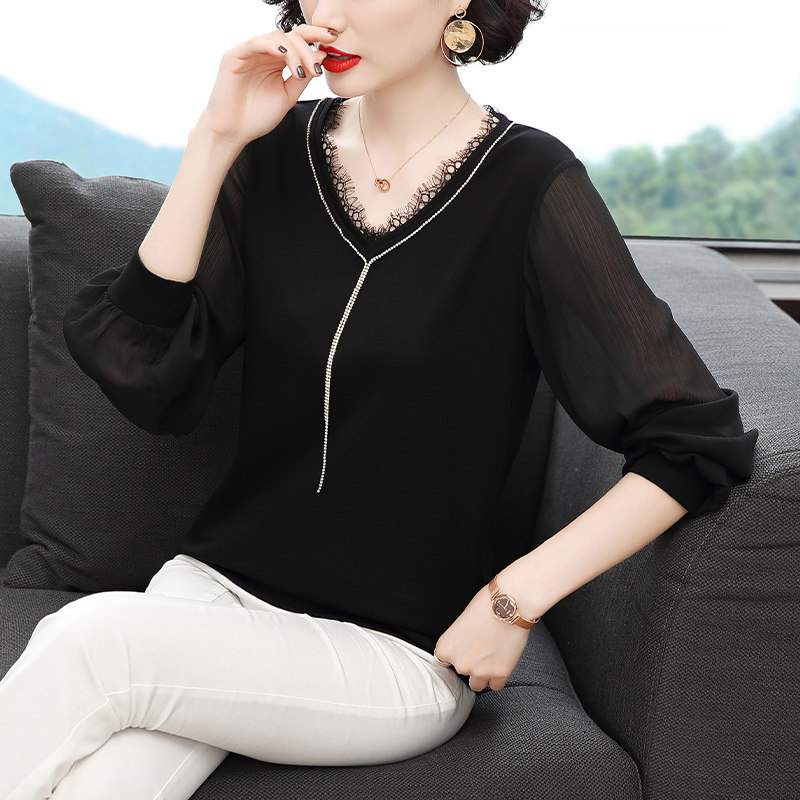 上衣女装2020新款秋装年内搭打底衫女中年妈妈女士长袖蕾丝t恤女