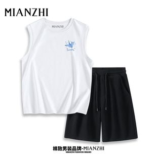 外穿短裤 大码 港风五分裤 棉致潮牌男装 上衣套装 装 无袖 运动背心夏季