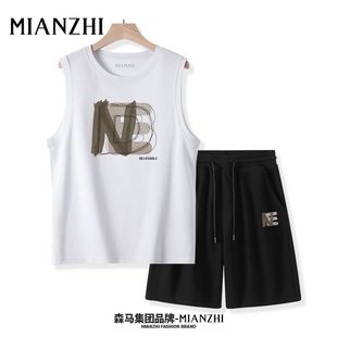 男士 百搭套装 薄款 背心宽松休闲透气短裤 印花潮流无袖 棉致潮牌夏季
