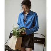 秋冬克莱因蓝衬衫 长袖 纯棉翻领字母刺绣衬衣叠穿原创小众设计上衣