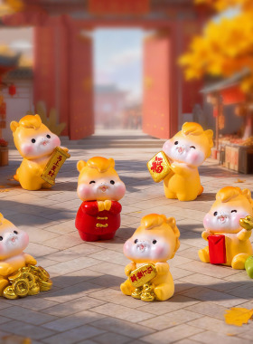 微景观创意可爱新年暴富小马萌粒公仔 DIY装饰品配件迷你树脂摆件