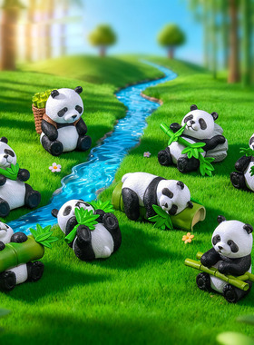 微景观创意大号可爱抱竹熊猫公仔 园艺造景DIY装饰品桌面树脂摆件