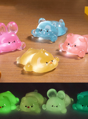 微景观树脂工艺品创意夜光小动物排排趴 DIY装饰品车载桌面小摆件