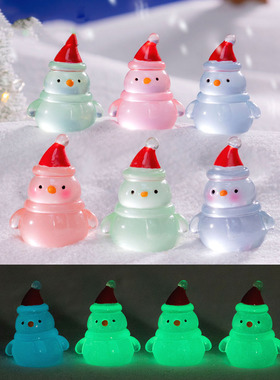 微景观创意荧夜光圣诞雪人造雪景DIY装饰品配件迷你桌面树脂摆件