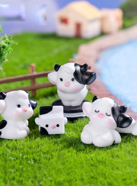 微景观简约现代创意黑白小奶牛园艺造景 DIY装饰品迷你树脂摆件