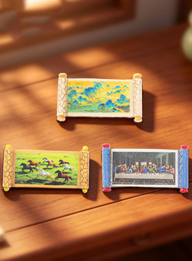 微景观简约创意名画卷轴图 娃娃屋diy装饰品迷你桌面树脂小摆件