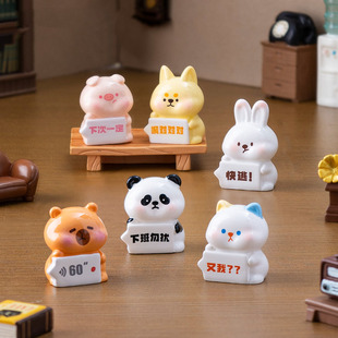 微景观可爱卡通熊猫猪猪打工小动物公仔 饰品迷你树脂小摆件 DIY装