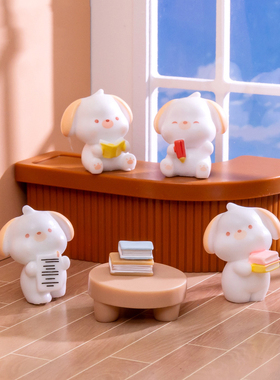 微景观树脂工艺品创意可爱读书小狗公仔DIY娃娃屋装饰品桌面摆件