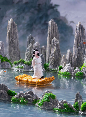 微景观简约创意中式山水假山李白园艺造景 DIY装饰品迷你树佛摆件