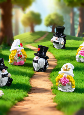 微景观简约创意结婚小矮人情人节萌粒公仔 DIY装饰品迷你树脂摆件