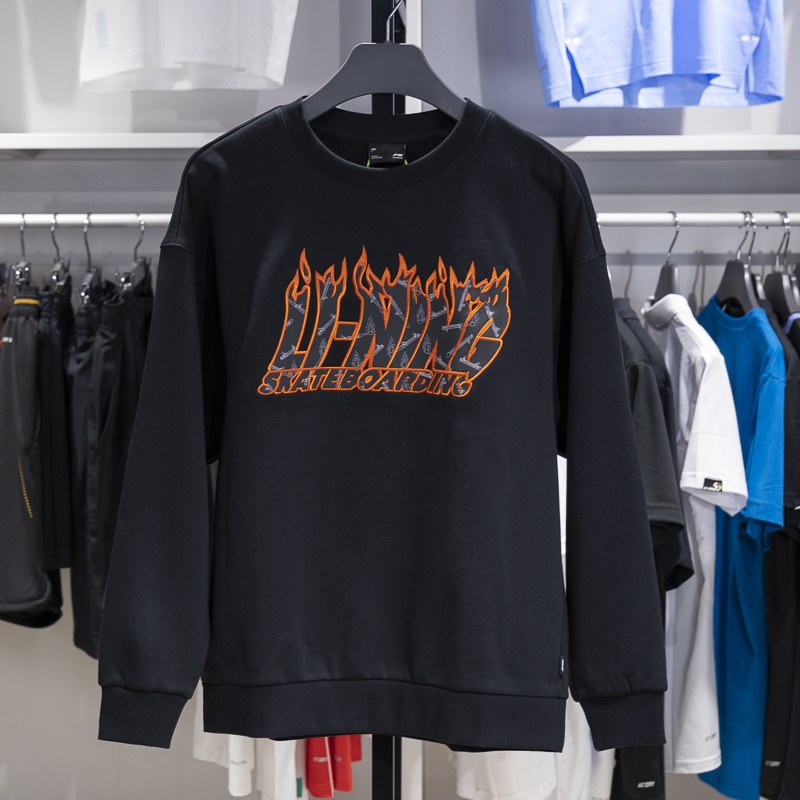 李宁男子圆领加绒保暖套头卫衣