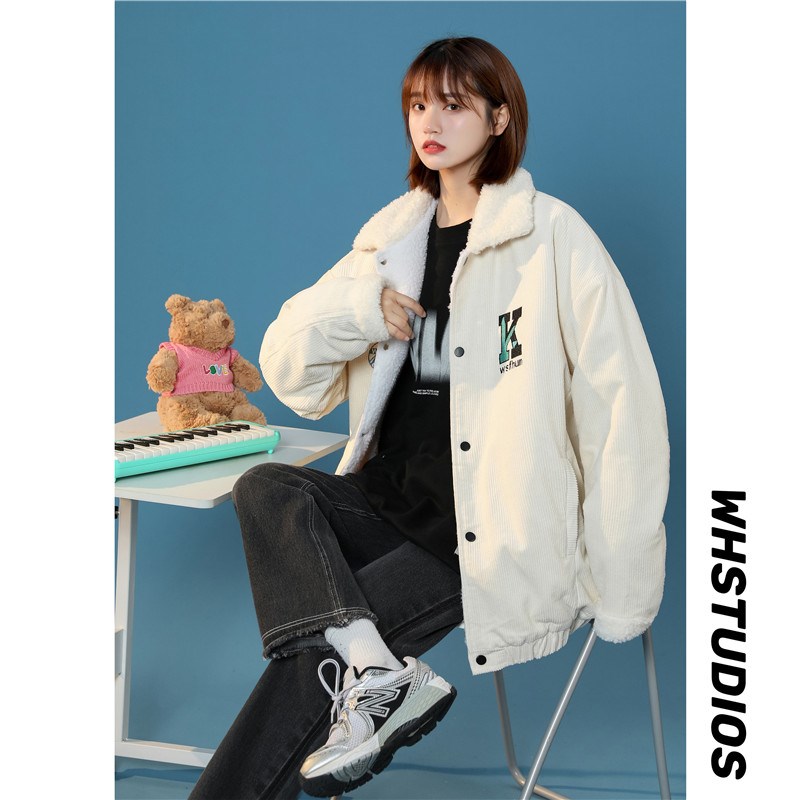 新款男女灯芯绒平铺时尚棉衣棉服 羊羔毛714-1-M06-P110gK款图片