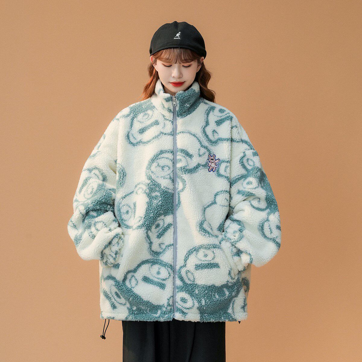 男女两面穿J加厚羊羔毛 新款港风棉衣1404-2-s627-P110服图片