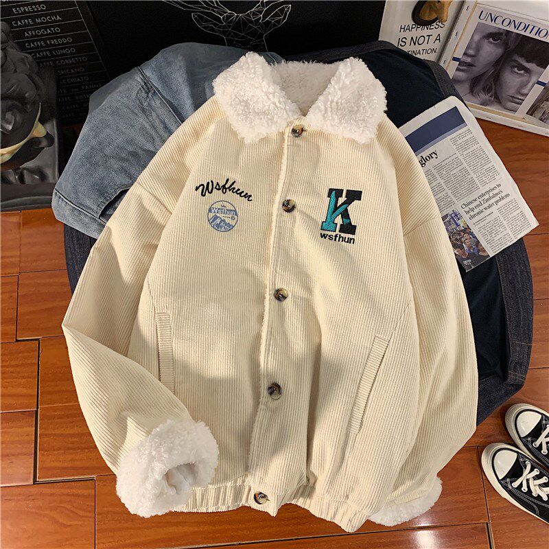 新款男女灯芯绒平铺时尚棉衣棉服羊羔毛714-1-M06-P110g款好图片