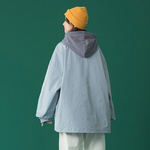 1404-2-K2231-P60新款 连帽纯色开衫大码宽松防风夹克图片