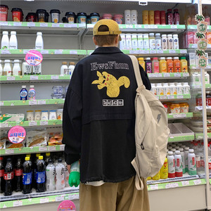 714-2-S607男女平铺毛边新款日系外套夹克情侣潮男d图片