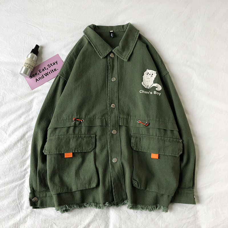 714-3-S607男女平铺毛边新款港风日系外套夹克情侣精品g图片