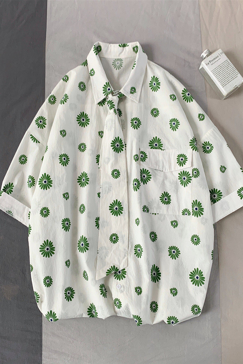1404-C22-P55男自制款港风短袖菊花平铺款宽松精品情侣衬衫H,男装衬衫,星座1404-3
