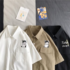 1404-C16-P40男款平铺款宽松短袖精品情侣衬衫男H图片