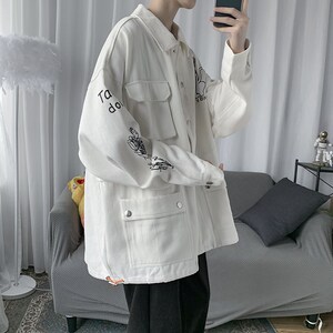 1404-2-S608-单P88男百搭新款港风夹克外套休闲大码风衣,绿风衣搭配丝巾图片