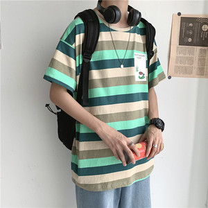 714-2-T095男装新款女港风短袖t恤夏季条纹体恤潮h图片