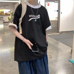 1404-2-T098-30男女款新织带港风短袖纯棉夏体恤情侣印花g图片