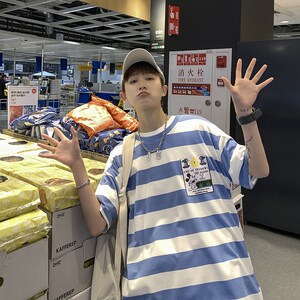 1404-2-T097-30男女款新款港风短袖纯棉夏季T恤情侣上衣圆领gH图片