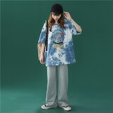 1404-1-T079-p43新款港风短袖棉麻平铺夏季印花体恤男女情侣K，男装T恤，星座1404-3